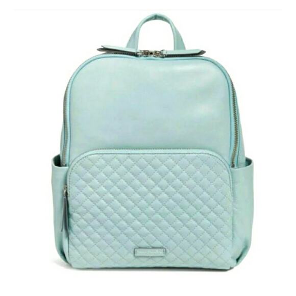 Vera Bradley Small Backpack Genuine Leather Carryall Quilted Dusty Blue NWT - Picture 1 of 13